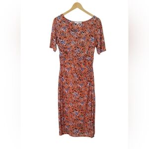 Boden Vibrant Orange Floral Midi Ruched Dress Size 8L